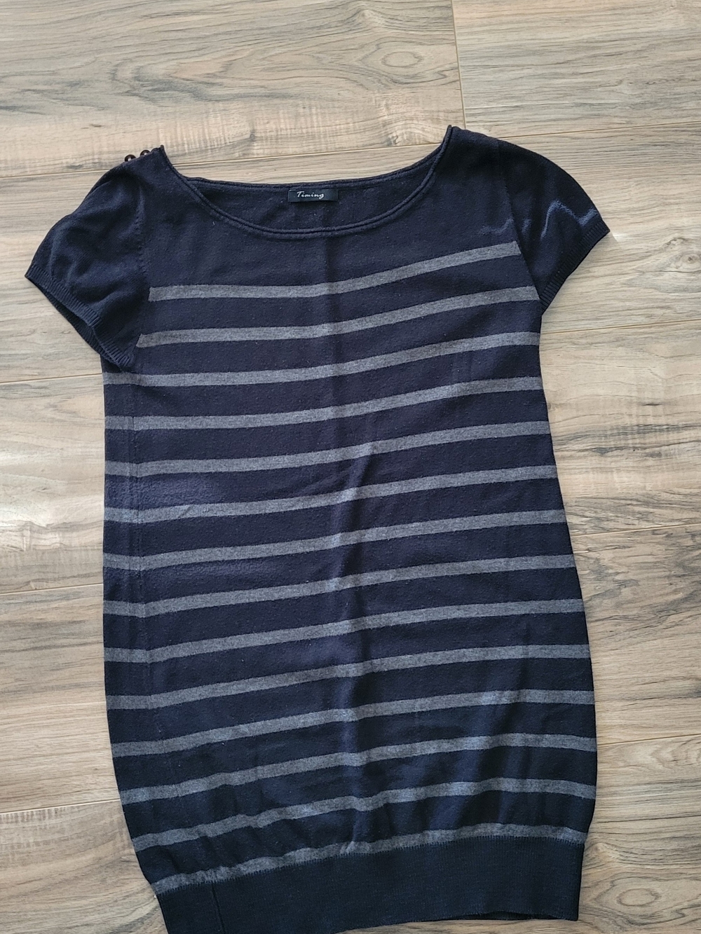 Timing Black and Gray Stripe Short-Sleeve Knit Short Dress